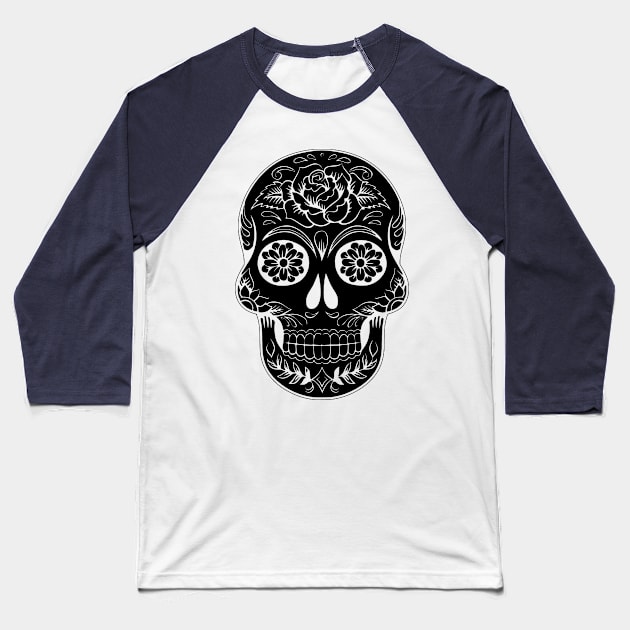 Floral Skull Tattoo Baseball T-Shirt by ppandadesign